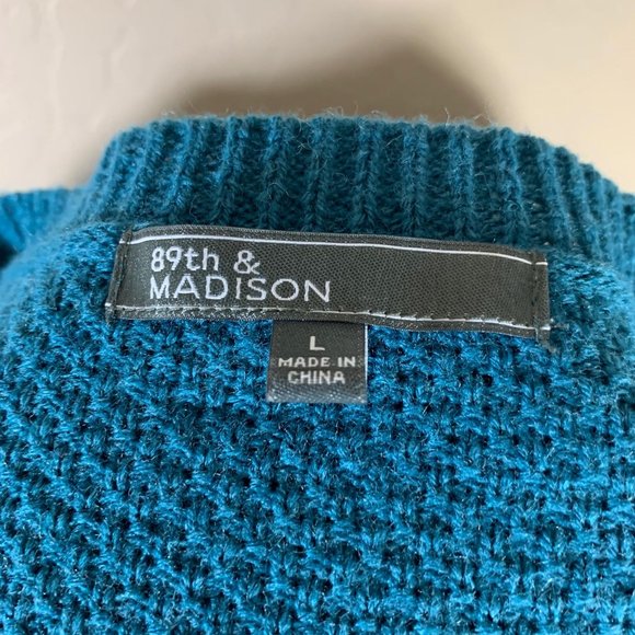 89th and Madison Knit Sweater Large Teal LS VNeck - Picture 6 of 7